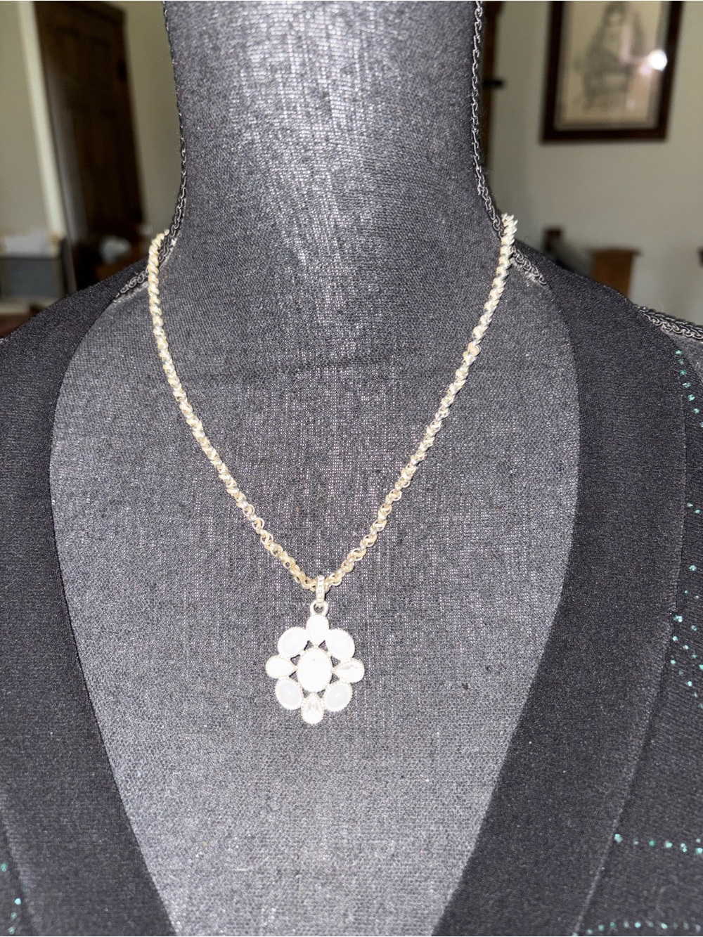 Silver Flower Pendant Necklace - Women Jewelry10 1/2 Inches